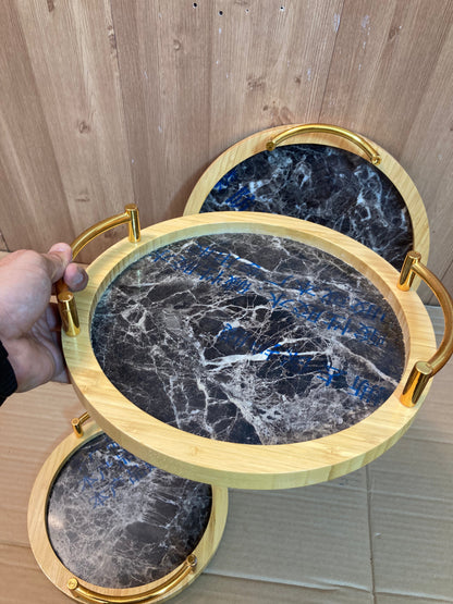 3PCs Bamboo Round Shape Serving Trays Set