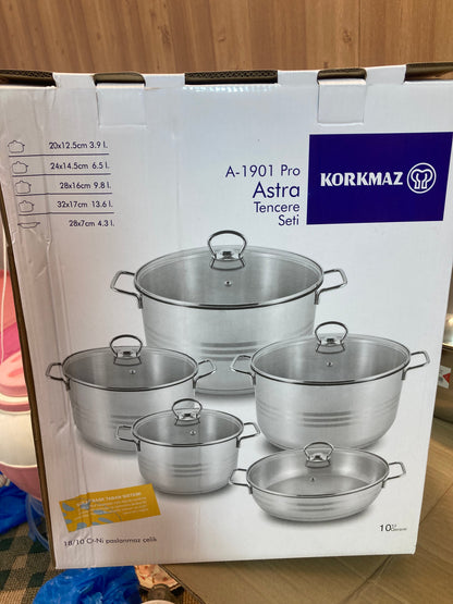 Korkmaz Turkey Stainless Steel 10PCs Cookware Set ASTRA A-1901