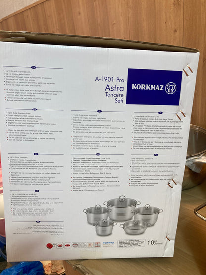 Korkmaz Turkey Stainless Steel 10PCs Cookware Set ASTRA A-1901