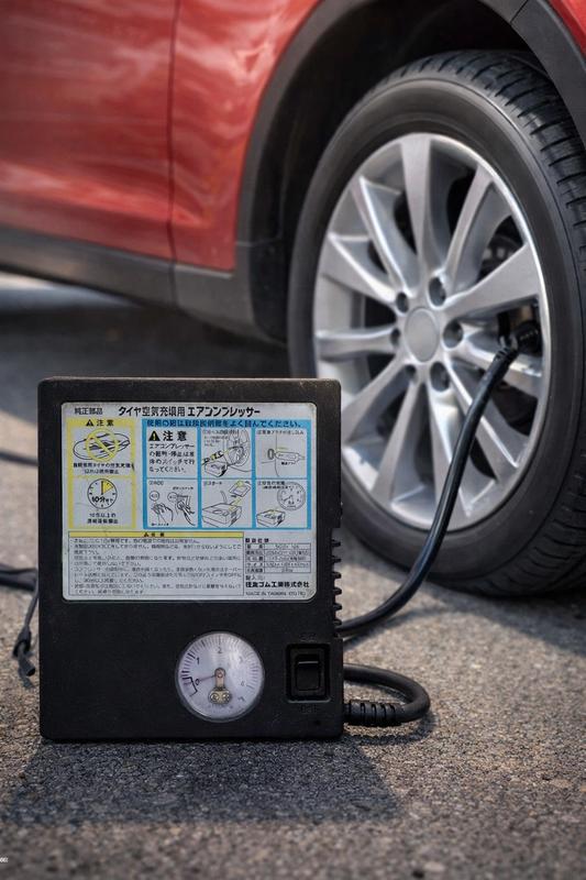 12V Portable Car Tire Inflator Air Compressor – Emergency Tyre Pump with Built-in Pressure Gauge