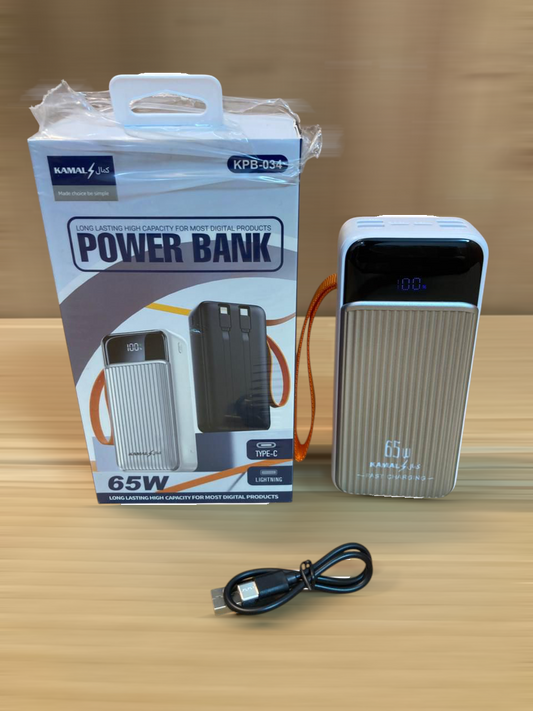 Kamal 65W Super Fast 2Built-in Cables Charging Power Bank 30,000mAh KPB-034